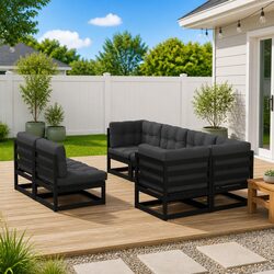 Solid Pinewood 7 Piece Black Garden Lounge Set with Cushions