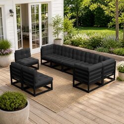 9 Piece Modular Garden Lounge Set with Cushions - Black