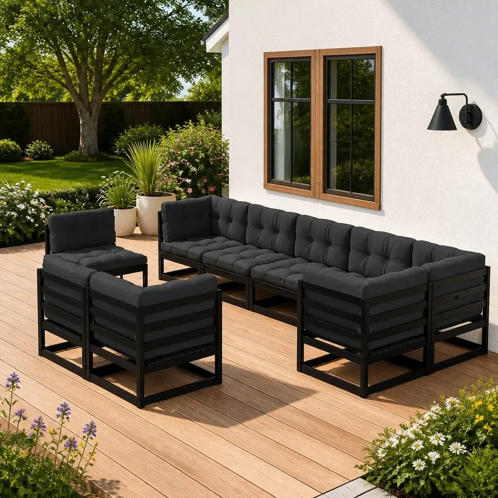 Solid Pinewood 9 Piece Garden Lounge Set with Cushions