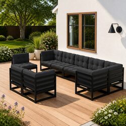 Solid Pinewood 9 Piece Garden Lounge Set with Cushions