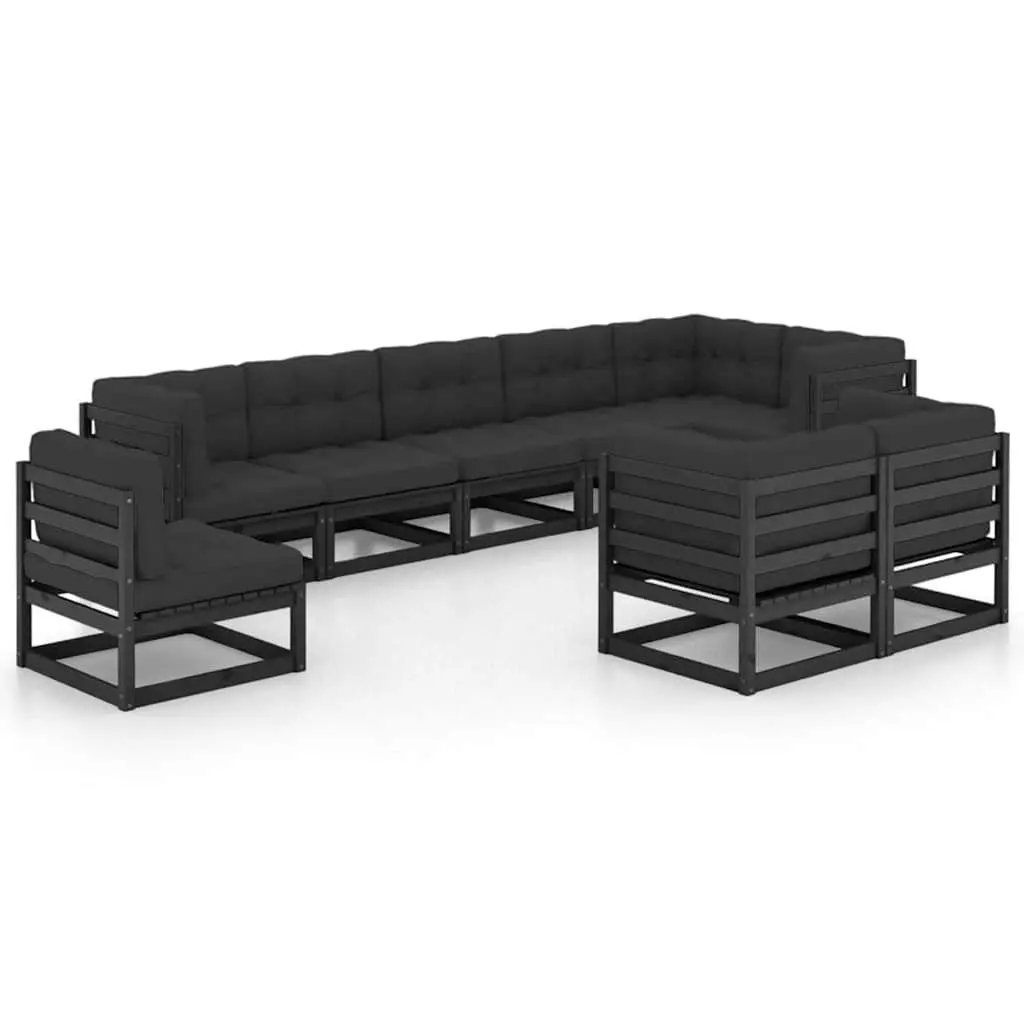 Solid Pinewood 9 Piece Garden Lounge Set with Cushions