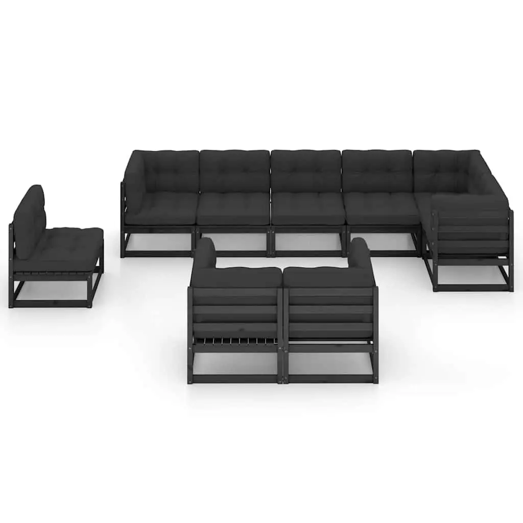 Solid Pinewood 9 Piece Garden Lounge Set with Cushions