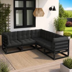 Durable 5-Piece Black Garden Lounge Set with Cushions