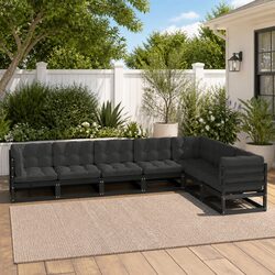 7 Piece Black Outdoor Garden Lounge Set with Cushions