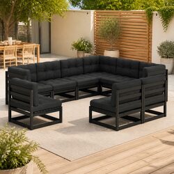 Sturdy 9 Piece Garden Lounge Set with Black Cushions