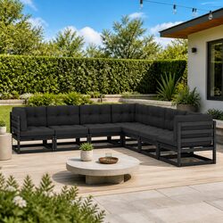 Durable 7 Piece Black Pinewood Garden Lounge Set