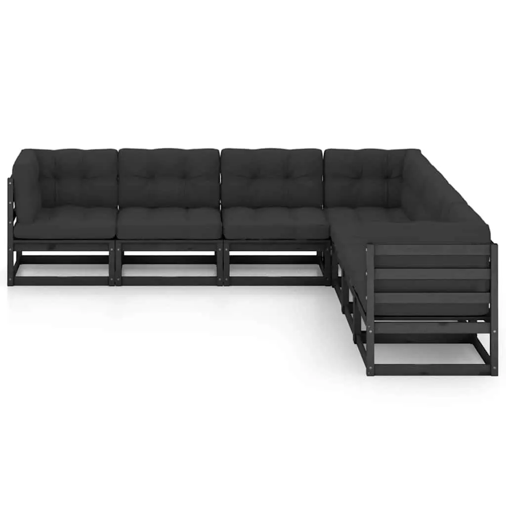 7 Piece Garden Lounge Set Solid Pinewood Black Outdoor Furniture with Cushions