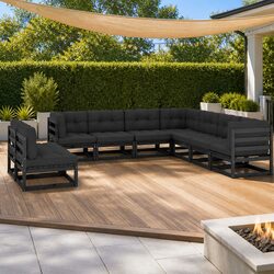 Black 9 Piece Garden Lounge Set with Cushions