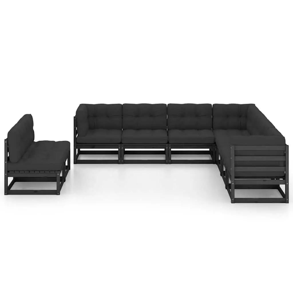 Black 9 Piece Garden Lounge Set with Cushions