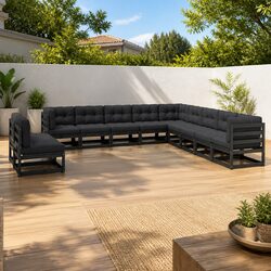 Sturdy 11 Piece Garden Lounge Set in Black with Cushions