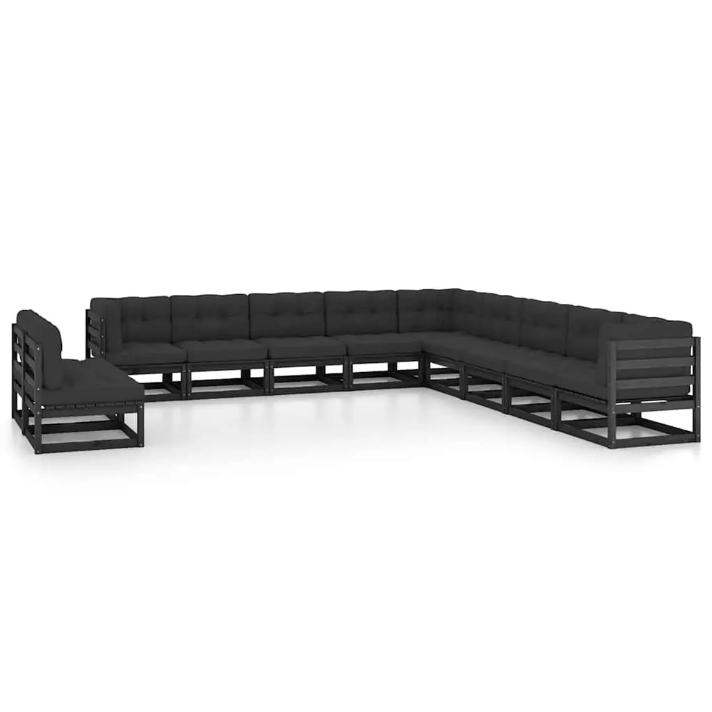 11 Piece Garden Lounge Set Solid Pinewood Outdoor Furniture Black
