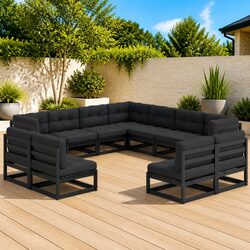 Premium 11-Piece Outdoor Garden Lounge Set in Black Pinewood
