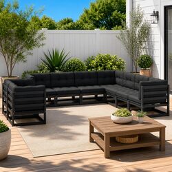 Sturdy 9 Piece Black Pinewood Garden Lounge Set