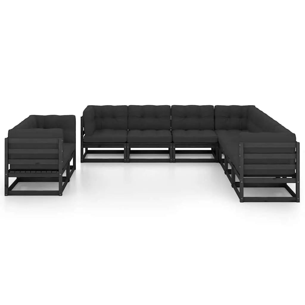 9 Piece Black Pinewood Garden Lounge Set