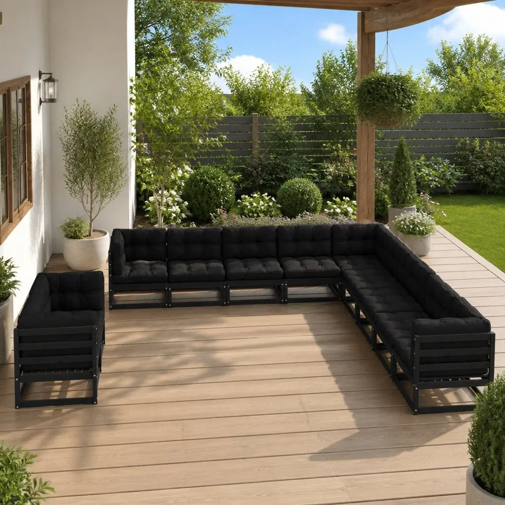 Solid Pinewood 11 Piece Garden Lounge Set with Cushions