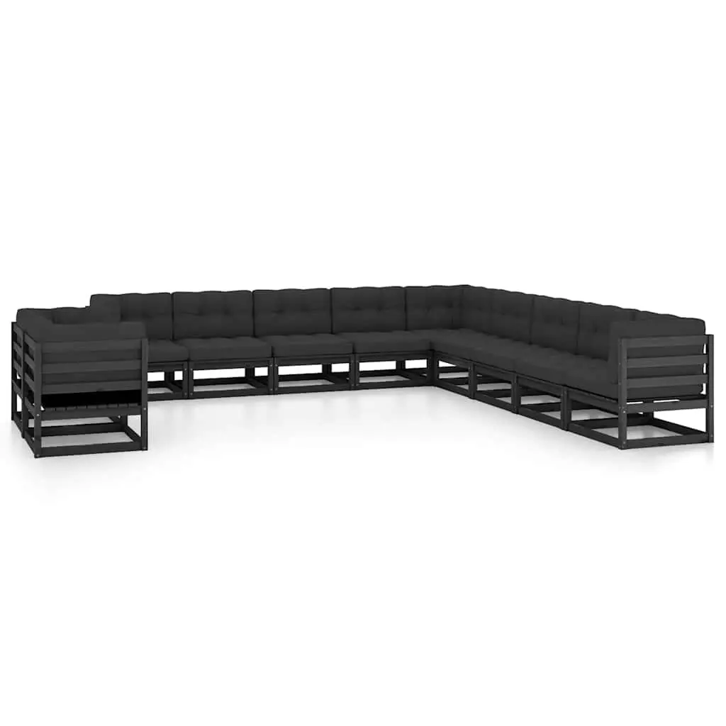 Solid Pinewood 11 Piece Garden Lounge Set with Cushions