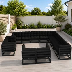 Durable 13 Piece Black Pinewood Garden Lounge Set