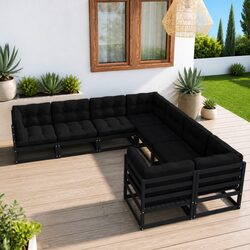 Durable 8 Piece Garden Lounge Set in Black Pinewood