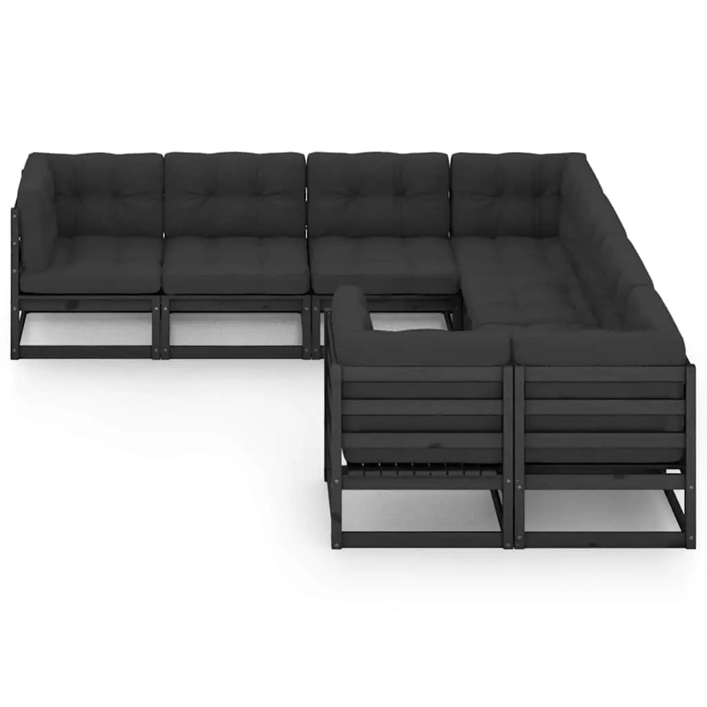 8 Piece Outdoor Lounge Set Black Cushioned Solid Pinewood Garden Furniture