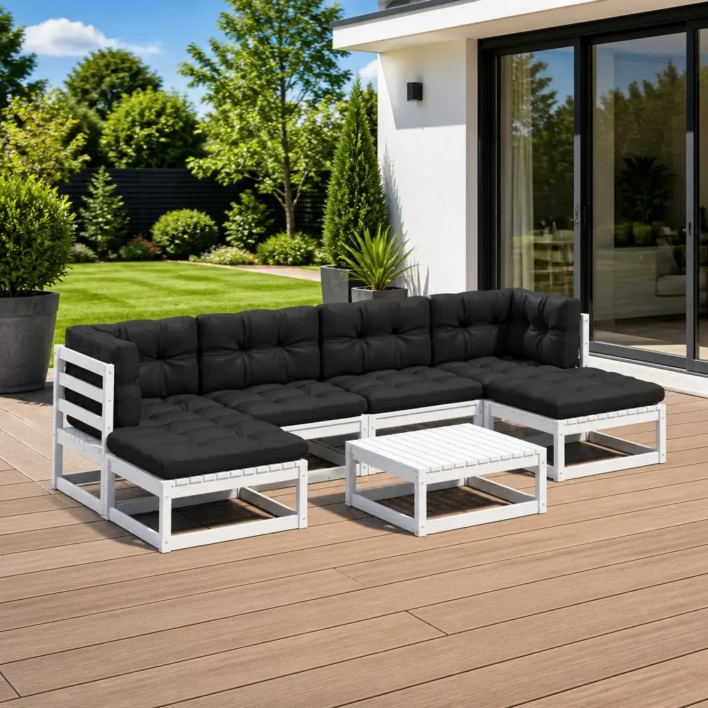 7 Piece Garden Lounge Set in White Pinewood