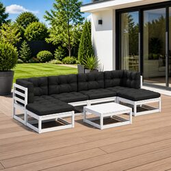 Elegant 7 Piece Garden Lounge Set in White Pinewood