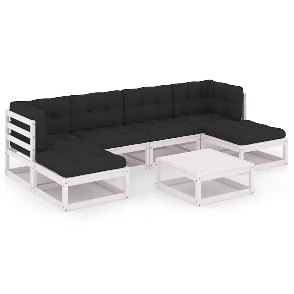 7 Piece Garden Lounge Set in White Pinewood