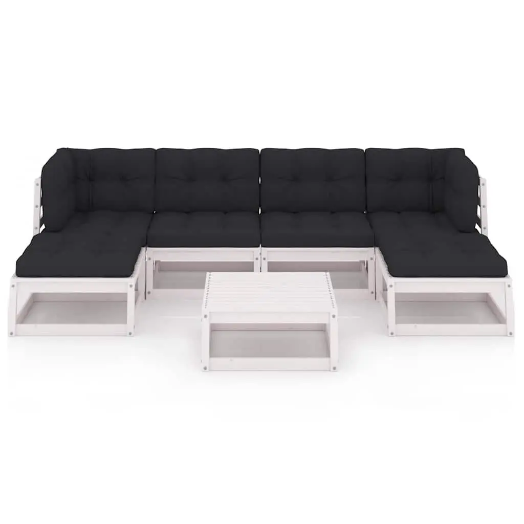 7 Piece Garden Lounge Set in White Pinewood