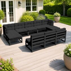 8-Piece Outdoor Lounge Set with Cushions in Black