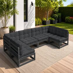 Premium 6 Piece Black Pinewood Garden Lounge Set