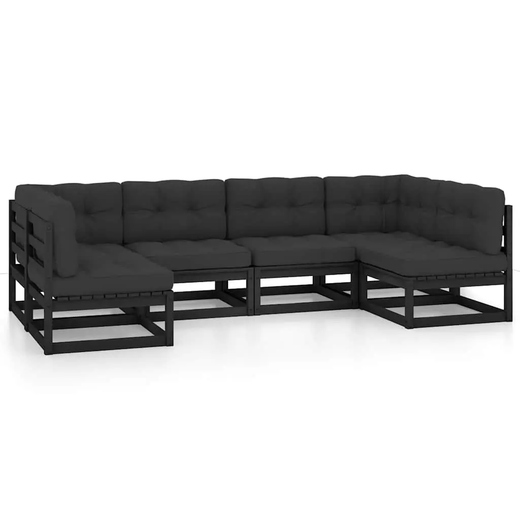 6 Piece Black Pinewood Garden Lounge Set