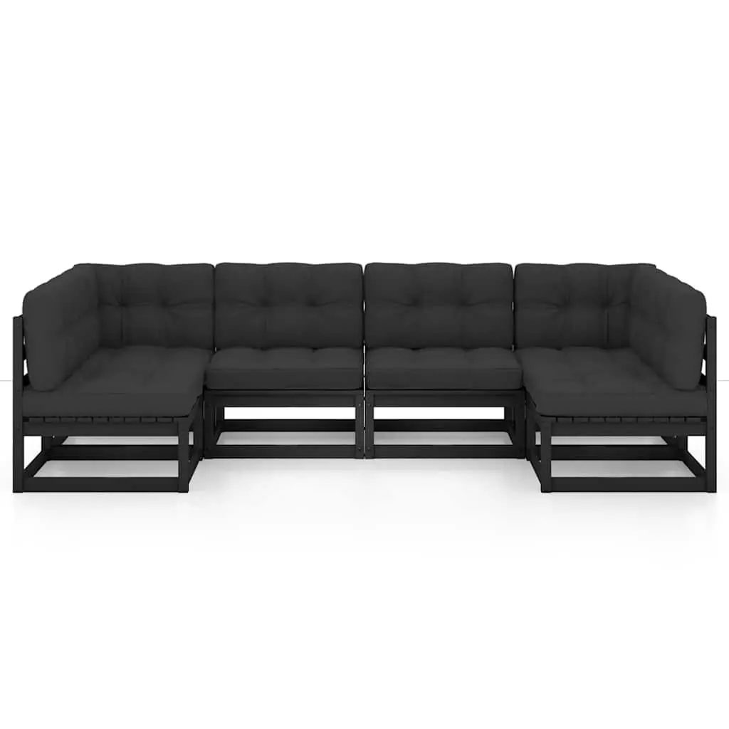 6 Piece Black Pinewood Garden Lounge Set