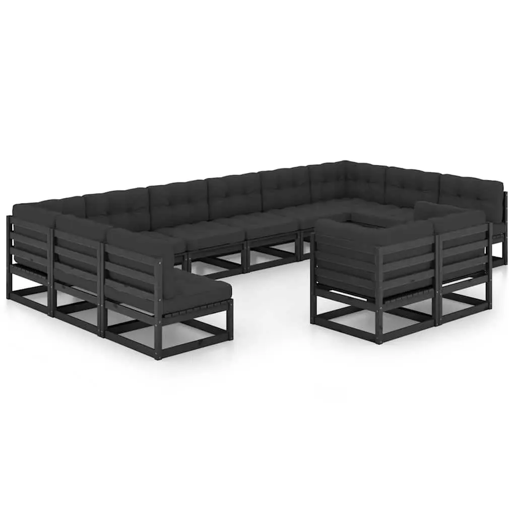 12 Piece Black Garden Lounge Set with Cushions