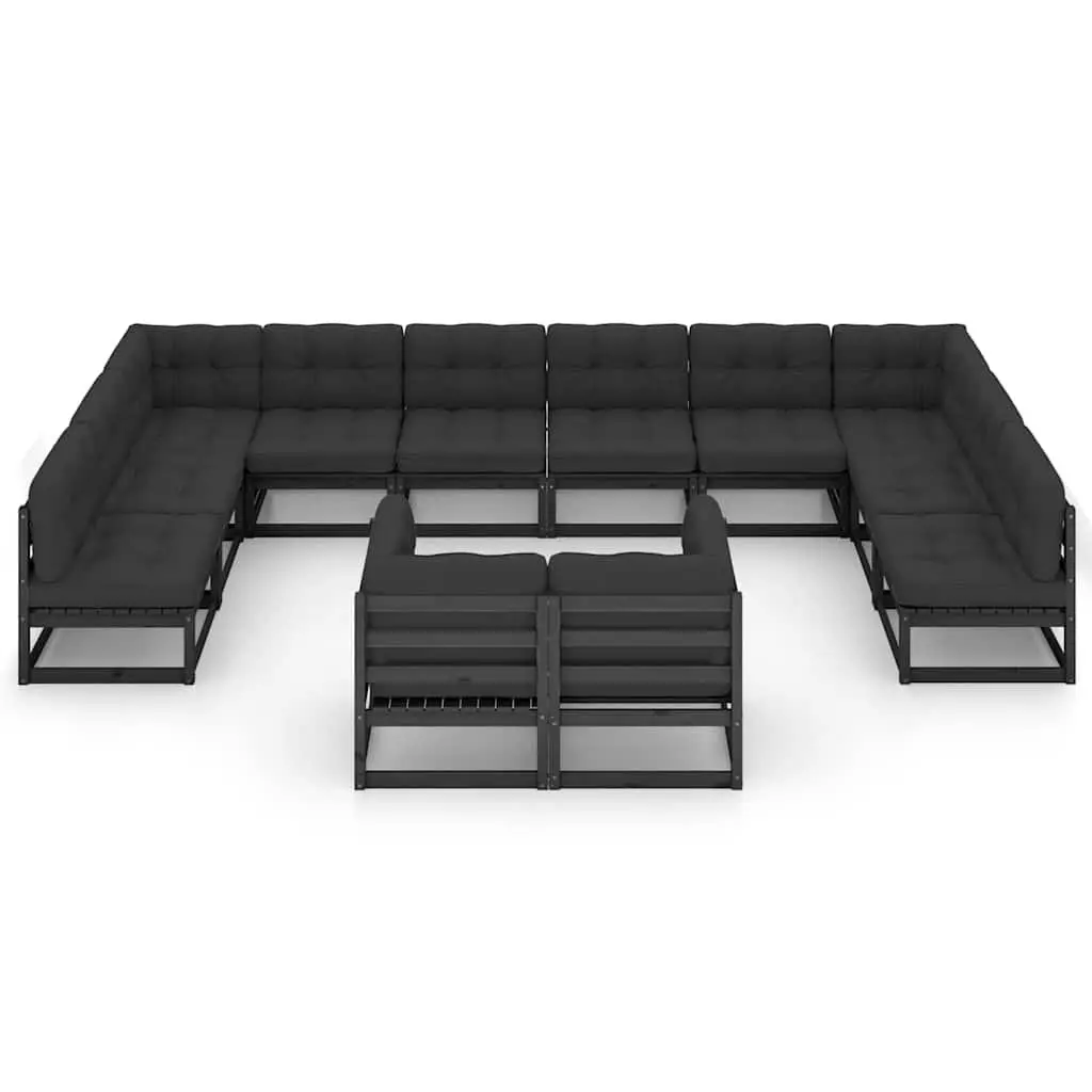 12 Piece Black Garden Lounge Set with Cushions
