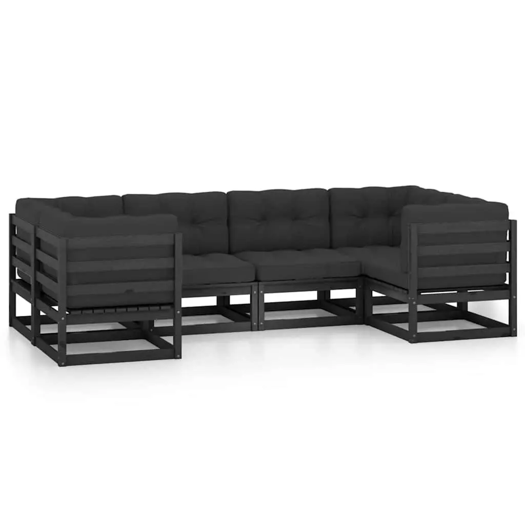 Garden Lounge Set Solid Pinewood 6 Piece Outdoor Furniture Black with Cushions
