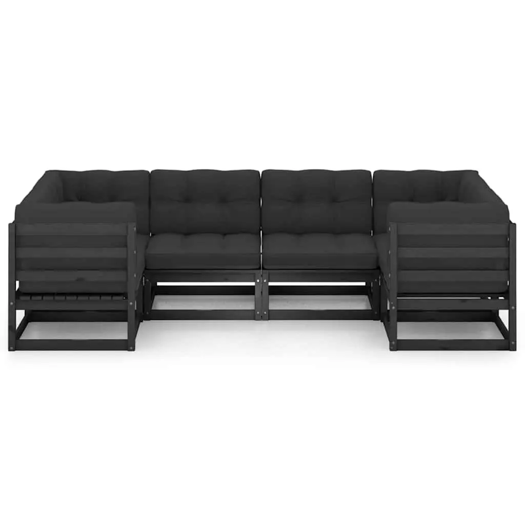 Garden Lounge Set Solid Pinewood 6 Piece Outdoor Furniture Black with Cushions