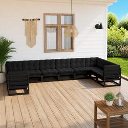 Sturdy 10 Piece Garden Lounge Set with Cushions in Black