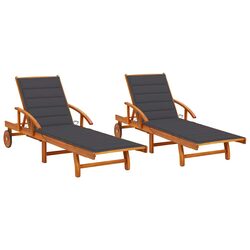 Adjustable Backrest Acacia Wood Sun Loungers Set