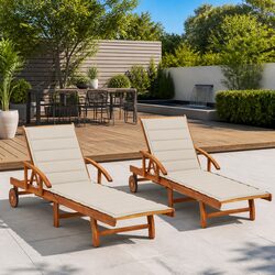 Acacia Wood Sun Lounger Set with Cushions - 2 Pieces