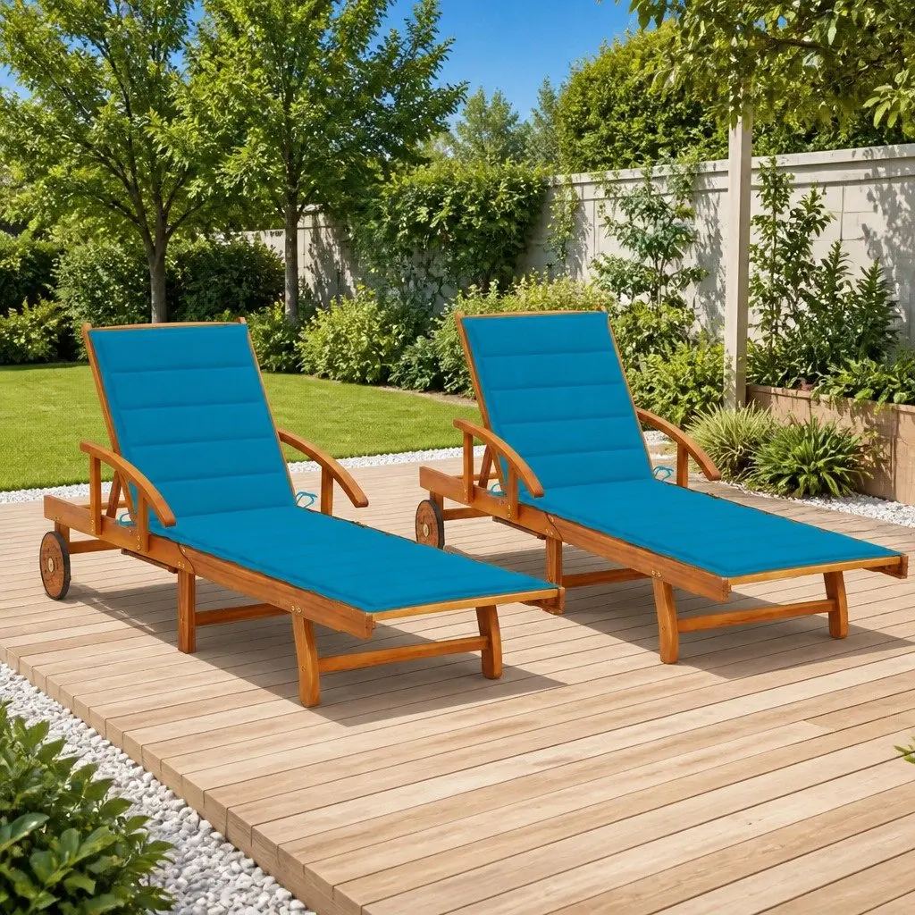 Solid Acacia Wood Sun Lounger Set with Cushions