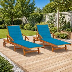Solid Acacia Wood Sun Lounger Set with Cushions