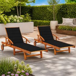 Durable Solid Wood Sun Loungers with Cushions - 2 pcs