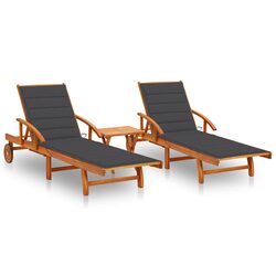 Wooden Sun Lounger Set with Cushions and Side Table