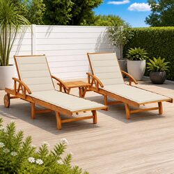 Sun Lounger Set 2 pcs with Table Cushions Solid Wood Acacia Outdoor Garden