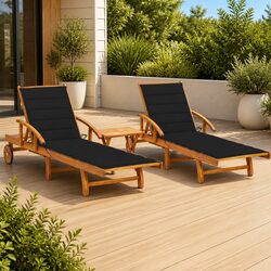 Acacia Wood Sun Lounger Set with Table and Cushions