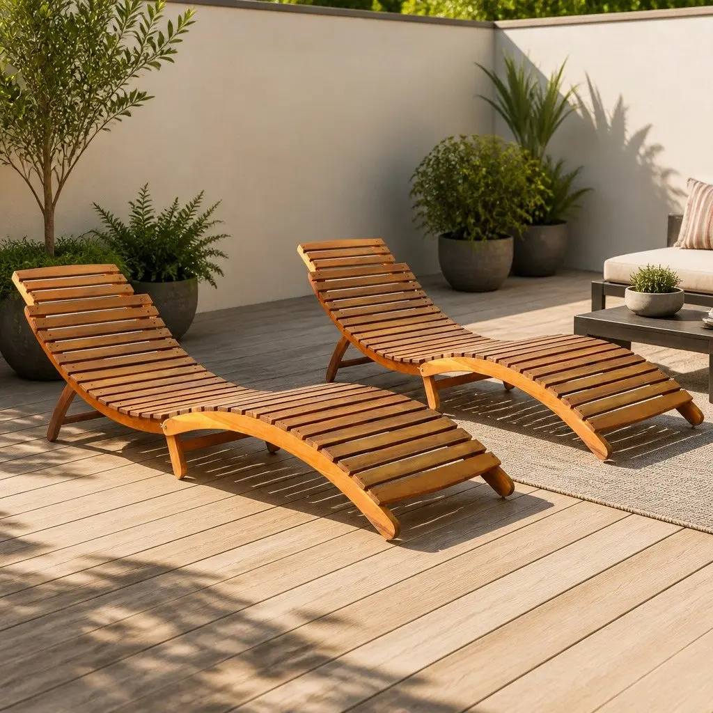Solid Wood Acacia Sun Lounger Set, 2 Pcs for Relaxation