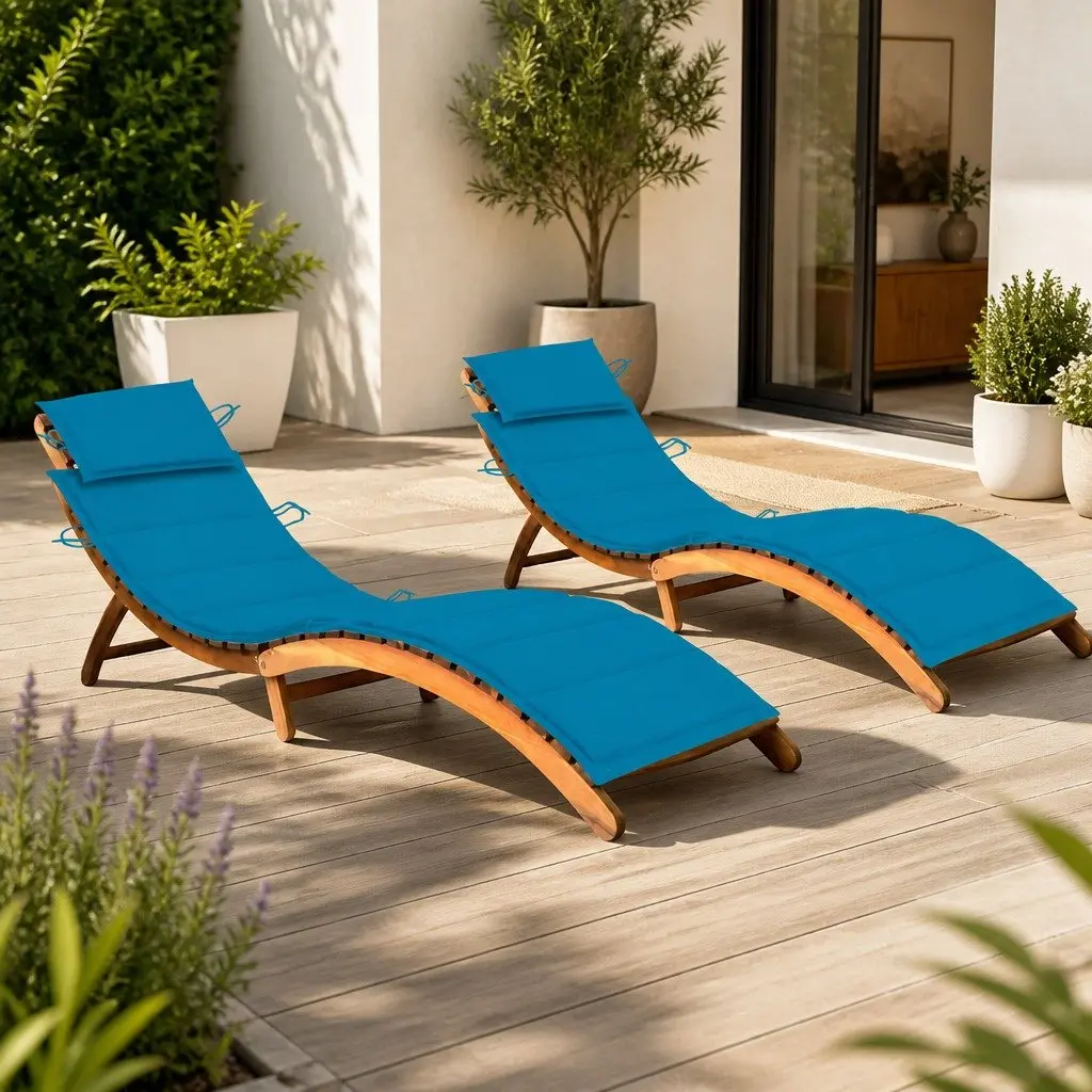 Acacia Wood Sun Loungers with Cushions