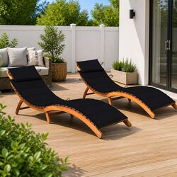 Solid Wood Acacia Sun Loungers Set of 2 for Patio