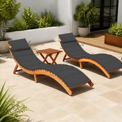 Acacia Outdoor Sun Loungers Set with Cushions and Table