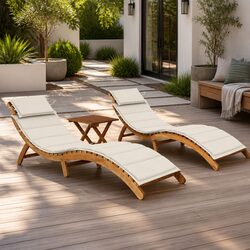Acacia Wood Sun Loungers Set with Cushions and Table