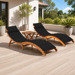 Set of 2 Acacia Wood Sun Loungers with Cushions